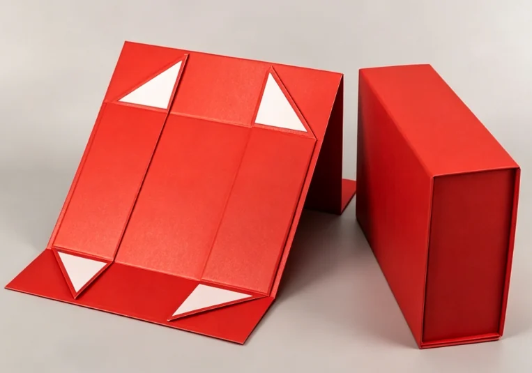 Custom red paper box structures for branded carton packaging