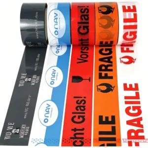 Custom printed packing tape rolls with branded and warning messages