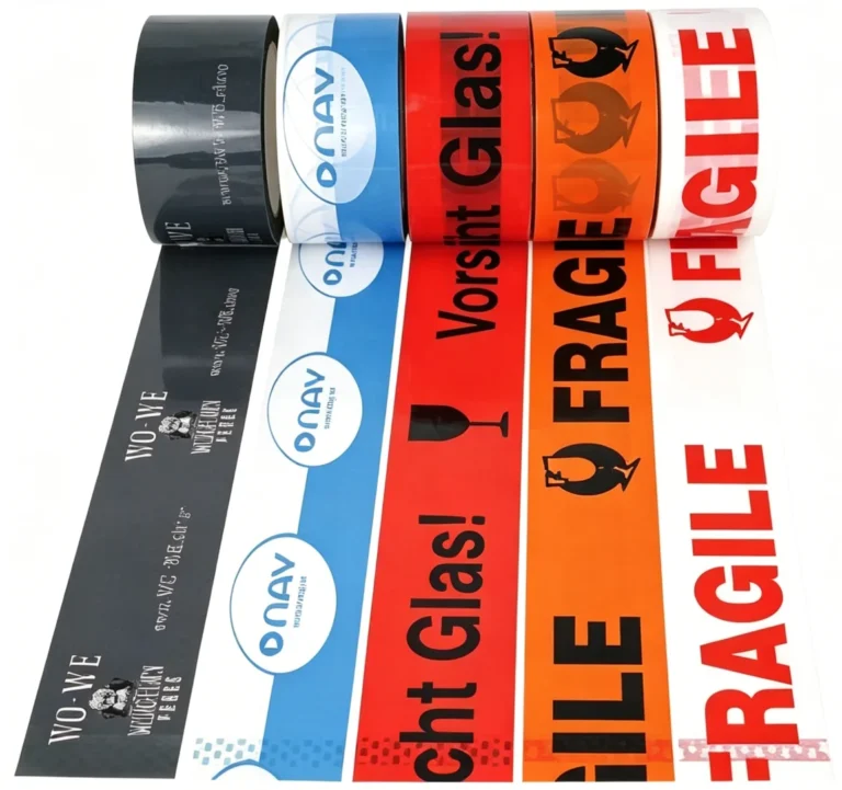 Custom printed packing tape rolls with branded and warning messages