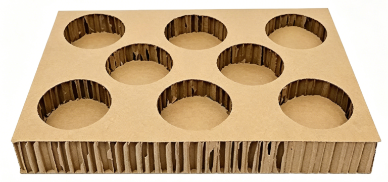 Custom die-cut honeycomb paper insert with circular openings