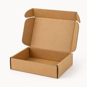 Open natural kraft corrugated mailer box for e-commerce shipping