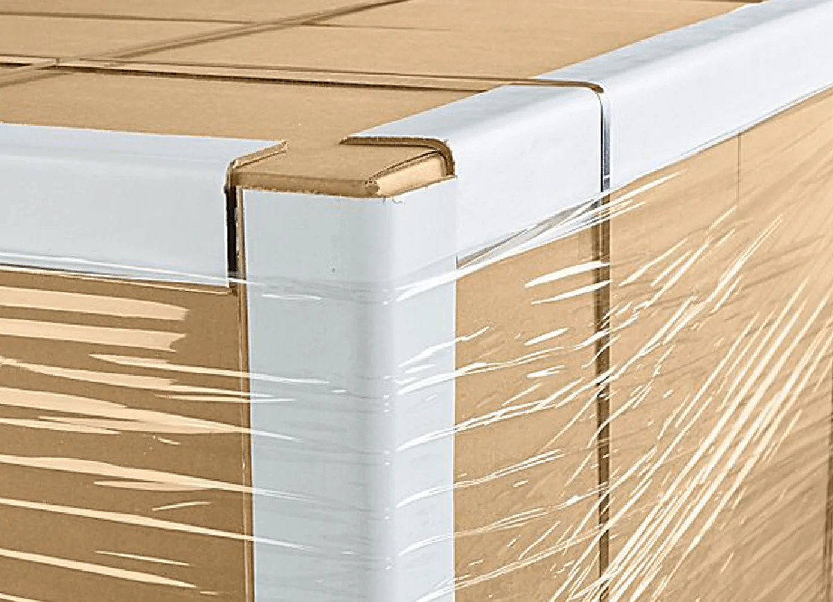 Paper edge protectors securing palletized cartons for transport